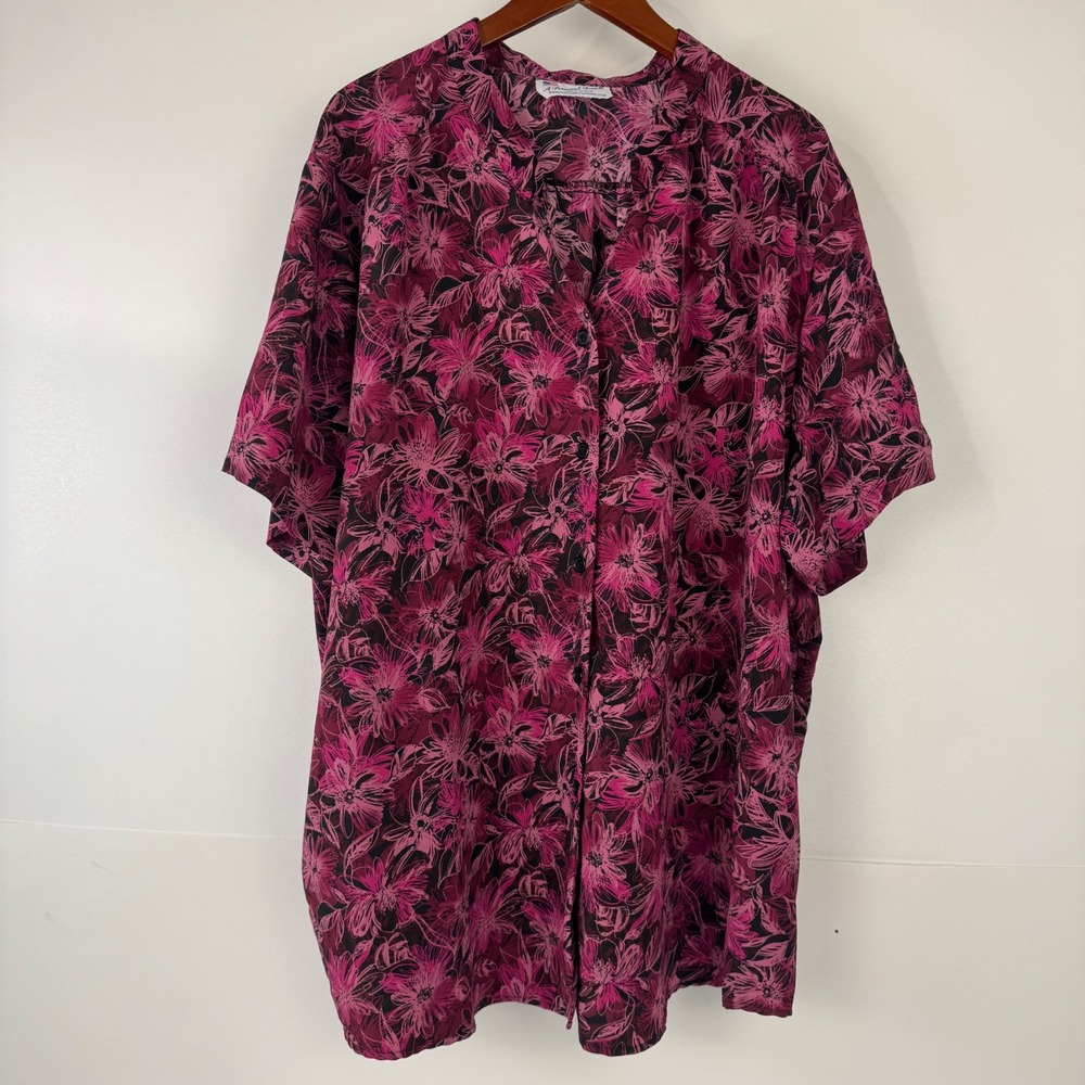 Vtg A Personal Touch Blouse Women 5X Pink Floral SS Button Up Casual USA Made